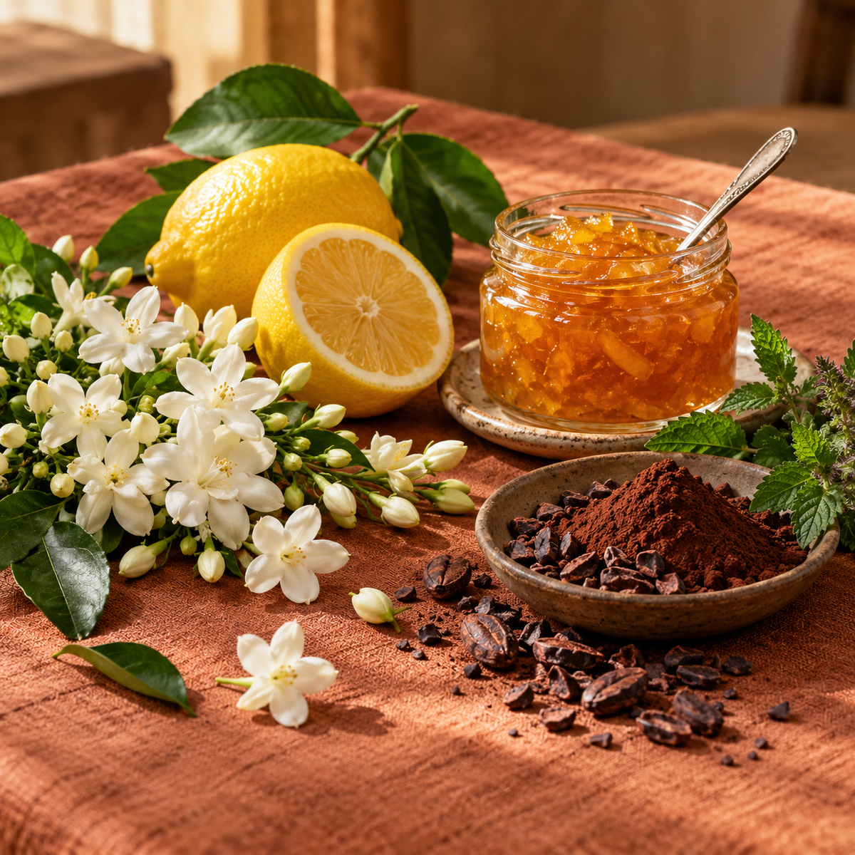 Sumatra Jasmine Co-Ferment tasting notes with jasmine flowers, lemon, marmalade, herbs, and cocoa